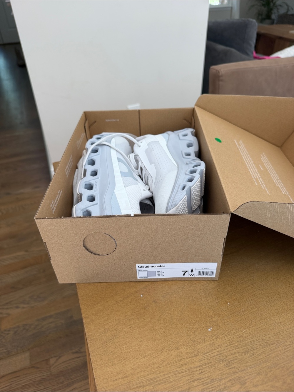 On Running WOMENS White and Light Gray cloudmonster Sneakers - Picture 2 of 5